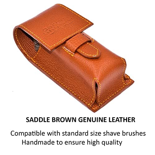 Parker Safety Razor Genuine Leather Travel Shave Brush Case (Saddle Brown) — view 5