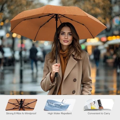 SoulRain Compact Windproof Travel Umbrella - Small, Mini Folding Parasol Kring Buckle. for Backpacks and Cars, Offering Sun & UV Protection(Brown) — view 5