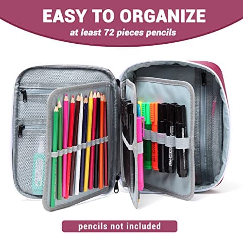 VASCHY Large Pencil Case, Pen Pouch Bag with Detachable Layers for Girls Portable Aesthetic Maker Holder with Big Compartment and Top Handle Desk Organizer for Adult Women College Office Burgundy — view 3