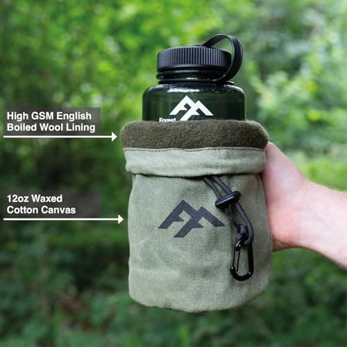Forest Fundamentals Insulated Bottle Bag Pouch | Compatible with Grayl® Water Filters, 32oz Wide Mouth Bottles & Nesting Cups | Handmade Waxed Cotton Canvas & English Boiled Wool — view 4