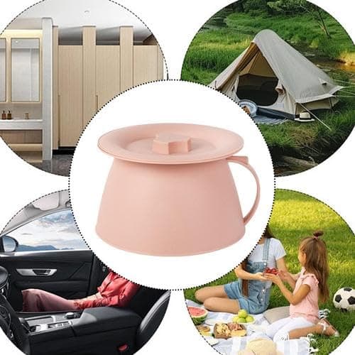 Commode Bucket with Lid, 1.5L Portable Pee Bucket Chamber Pot for Adults Women Men, Small Urine Bedside Potty Bin, Toilet Bucket with Lid for Camping Travel Tent Bathroom Elderly Male Female - Pink — view 3