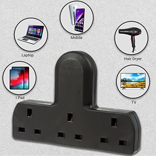 Invero 3 Way Multi Mains Adaptor - One Socket into Three Triple Plugs - Cable Free - UK 3 Pin Plug - British Approved 13A - Black — view 5
