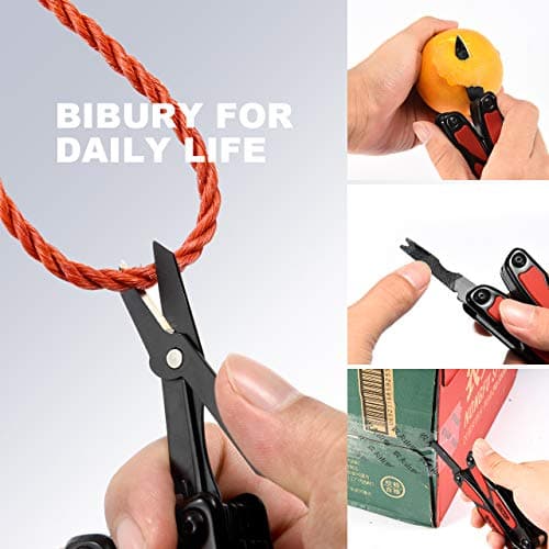 BIBURY Multitool, 14 in 1 Multitools Pliers with Can Opener, Scissors, Light, Pocket Size EDC Multi Tool with Nylon Pouch for Fishing, Outdoor Activities, Home Improvement, Camping - Red — view 4