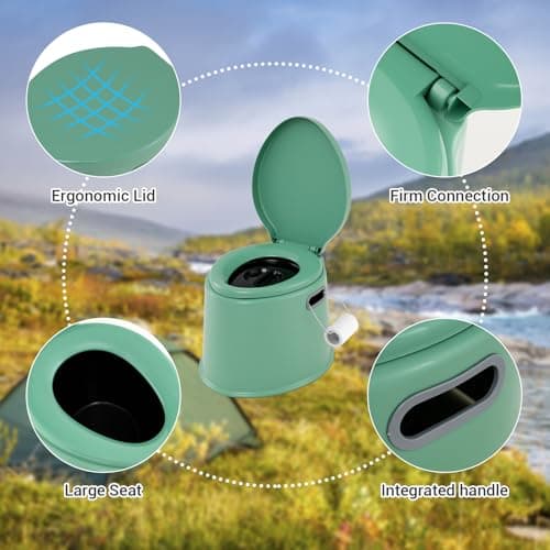 COSTWAY 5L Portable Travel Toilet with Seat, Handle, Lid and Roll Holder, Outdoor Indoor Lightweight Compact Toilet for Hiking, Fishing, Camping Festivals Use, Hold Up to 200kg (Green) — view 5