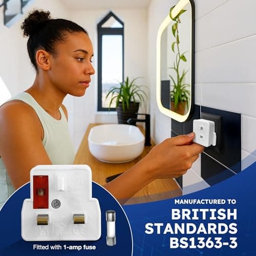 Desiretech Shaver Adaptor 1 Pack, 2 Pin to 3 Pin UK Plug Converter, 1A 250V, Compact Travel Adaptor for Electric Shavers & Toothbrushes, CE Certified, White — view 6