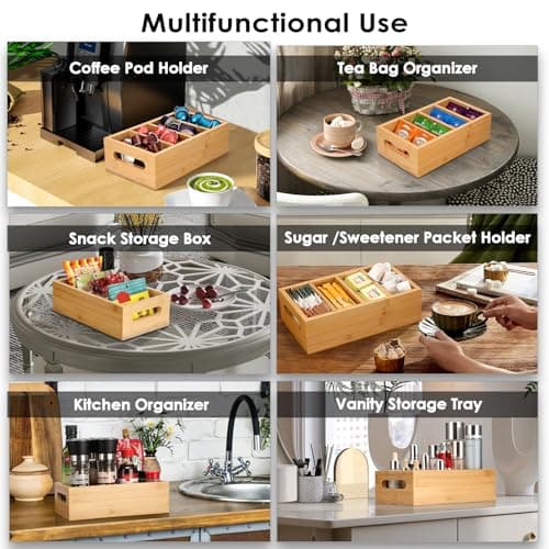 SUMNACON Bamboo Divided Seasoning Packet Organizer with 3 Removable Divider — view 5