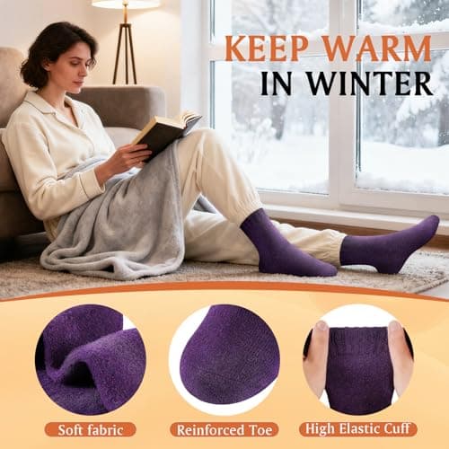 Niorasen Thermal Wool Socks for Women 5 Pairs Multipack, Ladies Warm Winter Walking Hiking Crew Socks for Boots, Thick Comfy Cushioned, Black & Multicolour, Valentines Birthday Gifts for Girlfriend — view 5