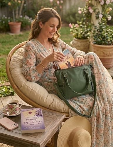 Full Grain Real Leather Handbag for Women, Shoulder Bag, Sage Green — view 2