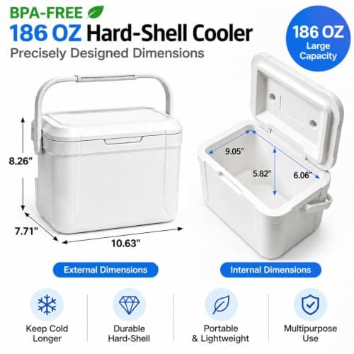 6 Pack Cooler Shell, PE/PU/PP Material, White, 186 oz Portable Ice Chest — view 2