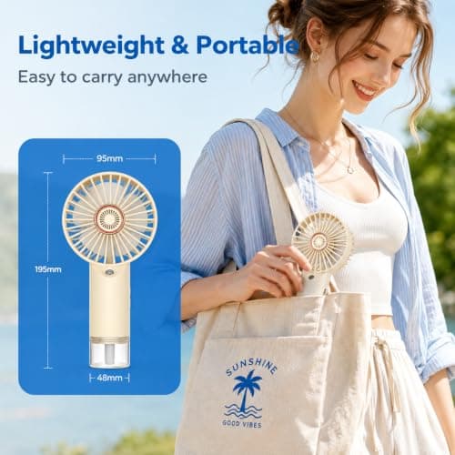 Thalynox Portable Electric Handheld Fan with Water Mist Spray, Beige — view 3