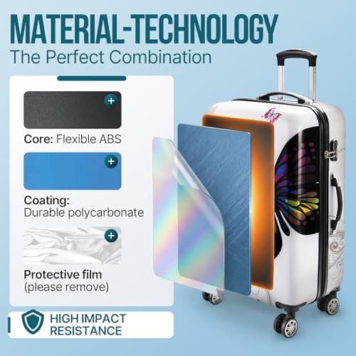 Monzana® Large Hard Shell Suitcase 4 Wheels Hardshell 27" 27 inch Butterfly — view 6