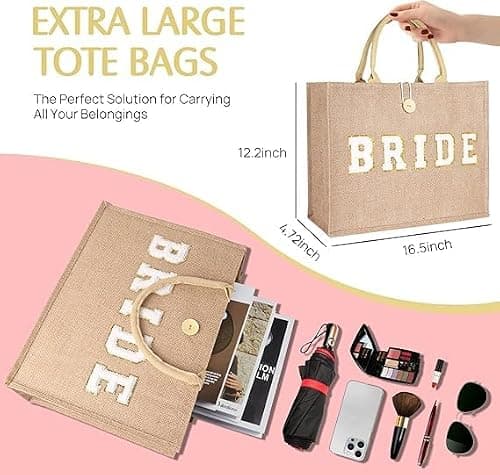 JUSTOTRY 1pcs Bride to Be Tote Bag, Beige, Hen Party Bag with 'BRIDE' Lettering, Hen Do Accessory, Bridal Shower Gift, Engagement Party Decoration — view 3