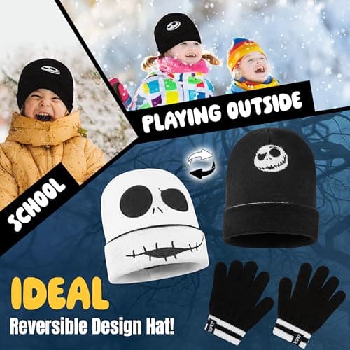 Disney Stitch Girls Beanie Scarf Teenagers Kids Gloves Winter Accessories School Travel Stitch Gifts, Choose from Sets (Black Jack 2 Pcs Reversible) — view 4