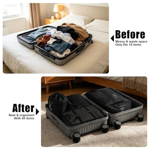 Hittriu 8 Pack Waterproof Packing Cubes for Suitcase, Lightweight Travel Packing Organiser Bags for Clothes Shoes Toiletries, Durable Machine Washable Travel Storage Bag (Black) — view 3