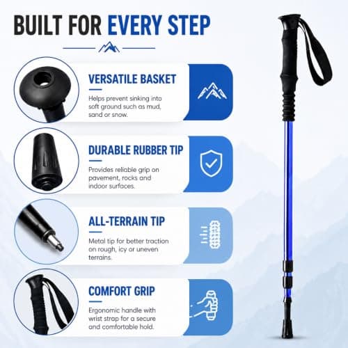 ALAYSTAR 1 Pair Telescopic Hiking Poles Adjustable 65-135cm Aluminium Alloy Walking Sticks with PVC Grip Handles, Wrist Straps, Mud Baskets and Antishock System for Hiking, Trekking and Walking — view 2