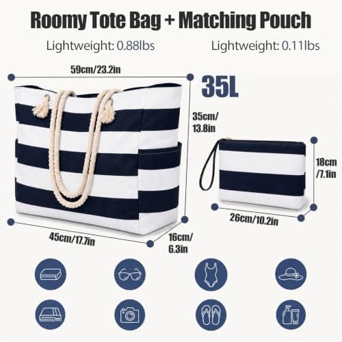 Vavabox 35L Large Beach Bag Set with Zip, Waterproof Beach Bags for Women — view 3