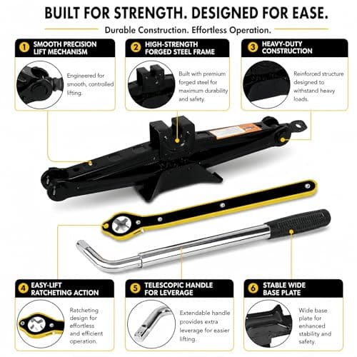 2 Tonne Scissor Jack Kit for Car SUV Universal Tyre Change Tool Set with Ratchet Wrench, Lug Nut Wrench (17/19/21/23mm), Gloves & Bag, Emergency Roadside Recovery Lifting Kit for Vehicle Van — view 3