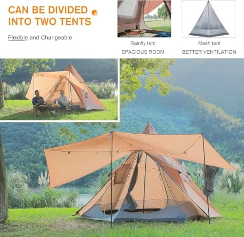 LETKIND 6 Person Camping Tent 12x12ft Teepee Tent Waterproof Professional Canvas Tent with Water-Resistant Material, Double Layer Design and Mesh Windows, Easy Setup for Adult Family Outdoor Camping — view 2
