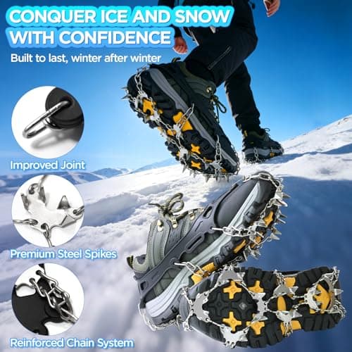 Crampons for Hiking Boots, 32 Spikes Snow Grips Ice Grippers Traction Anti-Slip Stainless Steel Spikes for Shoes and Boot, Durable Traction Crampons for Walking,Jogging, Climbing and Hiking — view 2