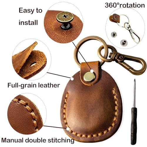 1 Pack Genuine Leather for Apple AirTag Holder for Pet,Luggage,Bags,Key — view 4