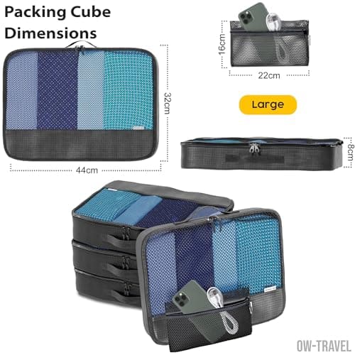 OW-Travel Packing Cubes for Suitcases 5 Pcs Black Large with Mesh Zip Pouch — view 4