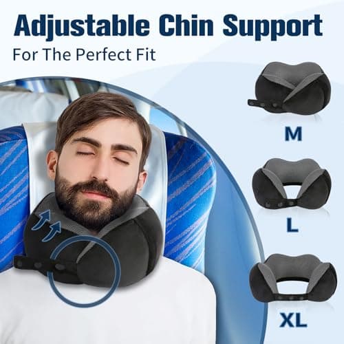 Cirorld Travel Pillow for Airplane, Neck Pillow for Travel, Memory Foam Travel Neck Pillow for Adults, Adjustable & Compact Flight Pillow, Ergonomic Neck Cushion, With Ear Plugs, Eye Mask, Carry Bag — view 2