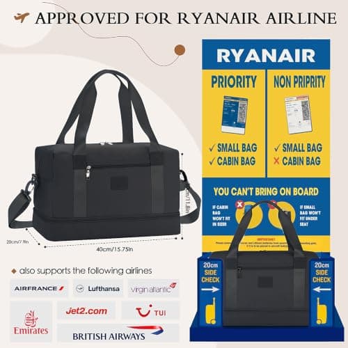 for Ryanair Cabin Bags 40x30x20 Underseat Hand Luggage Travel Bag 24L — view 2