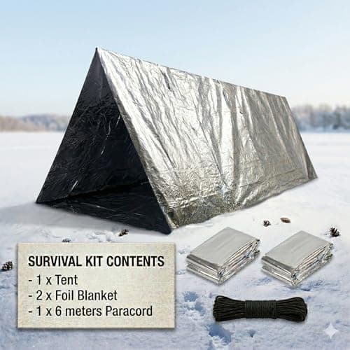 Emergency Shelter Tent & Survival Kit | Waterproof Thermal Mylar Tent + 2 Emergency Blankets & Extra Paracord | Reflective SOS Survival Gear for Hiking, Camping, Outdoors & First Aid — view 2