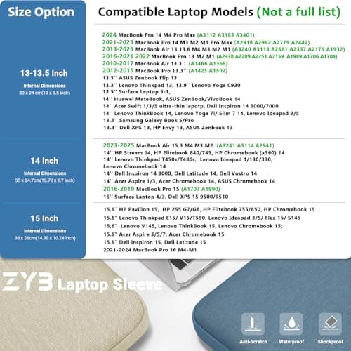 ZYB Laptop Sleeve 14 Inch, Waterproof Shockproof 14 Inch Laptop Case for 14" Notebook Lenovo Thinkpad IdeaPad, MacBook Air 15.3 2026-2023 M5 M4 M3 M2, 14" HP Dell Acer Chromebook-Haze Blue — view 3