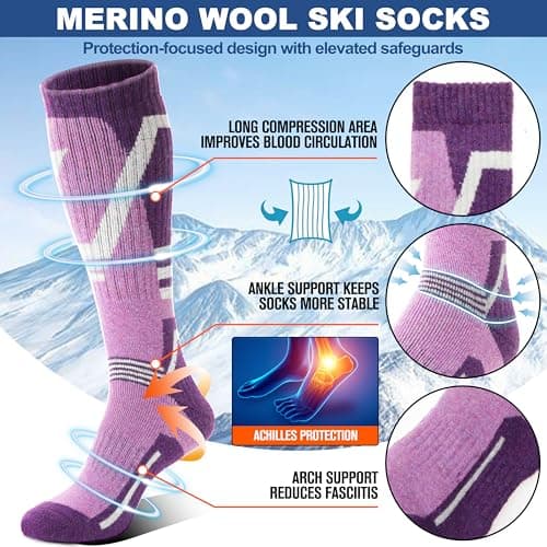 Sandsuced Merino Wool Ski Socks for Mens Womens Winter Thermal Warm Heated Thick Knee High Snowboarding Skiing Socks for Cold Weather 3 Pairs Gifts Stocking Fillers(Red/Blue/Purple,M) — view 4