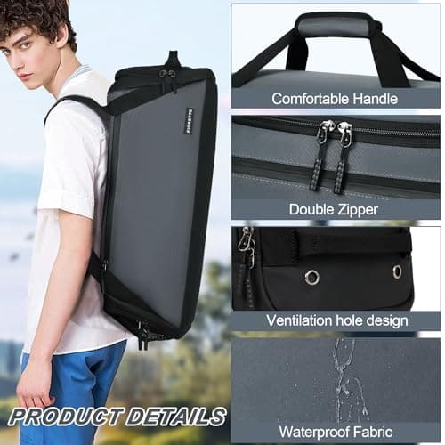 FIORETTO 45L Mens Sports Gym Bag with Wet Pocket & Shoe Compartment, Travel Duffle Bag Overnight Bag with Padded Shoulder Strap, Water-Resistant Holdall for Swimming, Basketball, Football Grey — view 4