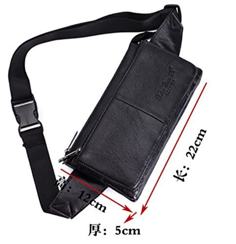 Leather Fanny Pack Waist Bag for Men Women Outdoor Travel Hunting Hiking Camping Hip Bum Belt Cell Phone Purse Wallet Pouch Black — view 3
