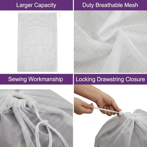 WUWEOT 6 Pack Mesh Laundry Bag with Drawstring Closure, 60 x 90 cm Heavy Duty Extra Large Laundry Bags for Travel, Storage, College, Dorm and Apartment Dwellers, Machine Washable — view 3