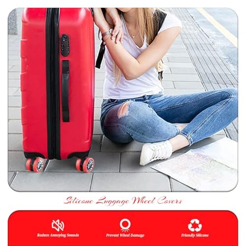 YMWALK 8 Pack Silicone Luggage Wheel Covers, Durable Anti-Scratch Travel Suitcase Wheel Protectors, Portable 2 Inch Luggage Spinner Wheel Covers Mute for Most Caster Wheels (Red) — view 4