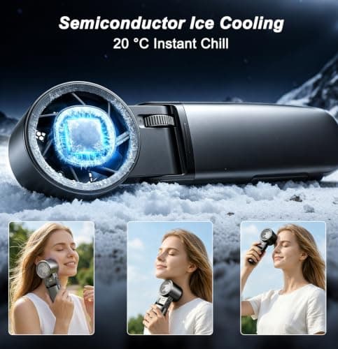Portable Handheld Fan with Cooling Plate & Flashlight, Metal Shell Personal Neck Desk AC Fan Foldable, 6000mAh Rechargeable, 1-199 Speeds, 14000RPM Turbo Airflow for Outdoor Travel Beach Office — view 2