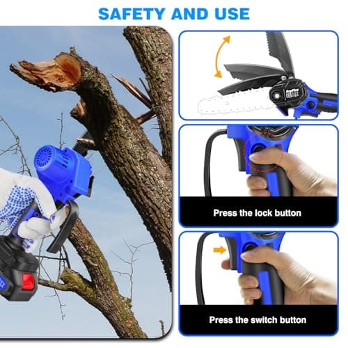 Mini Chainsaw Cordless 6-Inch Handheld Small Chain Saw with 2X Battery, Blue 21V Battery Powered Portable Electric Mini Chainsaw with Safety Lock for Courtyard Garden Household Tree Branch Trimming — view 2