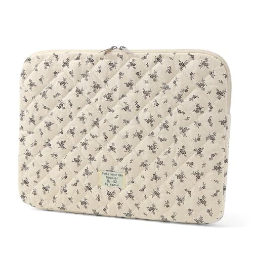 Puffy Laptop Sleeve 13 Inch Cute Floral Laptop Case Soft Quilted Computer Sleeve Protective Cover for MacBook, iPad, Notebook, Chromebook