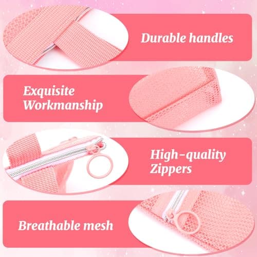 Mesh Shower Caddy, Portable Quick Dry Mesh Toiletry Tote Bag Small Hanging Wash Bag with Zipper for College Dorms, Gym, Beach, Camping, Swimming, Yoga and Travel (Pink) — view 3