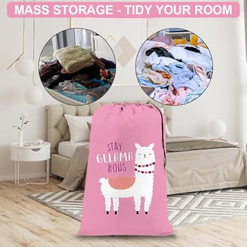 flintronic Extra Large Laundry Bag, 61×91cm Foldable Storage Bag, Dirty Clothes Bags, with Drawstring Closure, Durable Rip-Stop, Convenient, for Travel/Bathroom/Bedroom/Dormitory-Pink Lamb — view 5