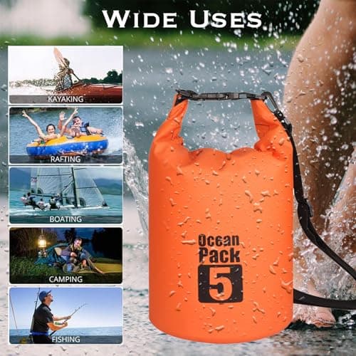 MORAINJAY 5L Orange Dry Bag,Waterproof Bag with Single Adjustable Shoulder Strap,Small Capacity Dry Sack 2L 5L 10L 15L 20L 30L for Outdoor Camping,Rafting,Swimming,Boating,Surfing — view 4