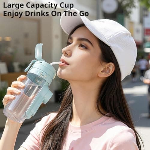 SHUZHENG 2-in-1 Water Bottle with Foldable Fan,Portable Dual-Drinking Cooling Water Bottle with Fan,USB Rechargeable Handheld Cooling Cup for Camping Travel Outdoor Sports — view 4