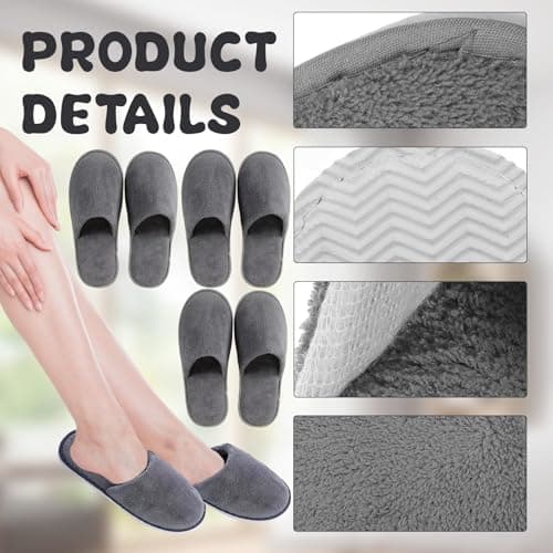 BFSYRR Hotel Slippers,Spa Slippers,3 Pairs Grey Non Slip Reusable Travel Loafer Women for Party Guests Family Hotels — view 4