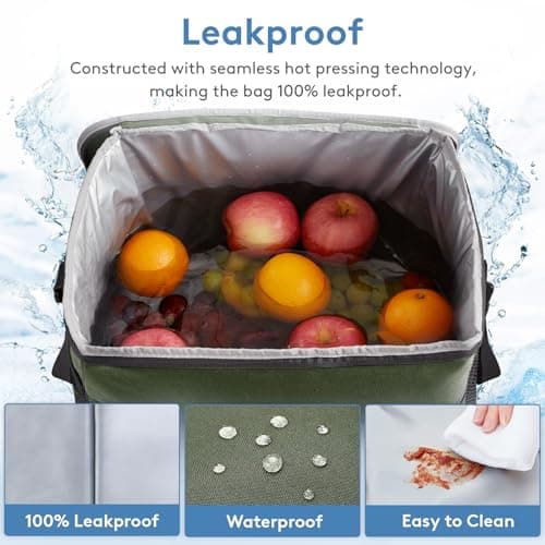 Lifewit Cooler Bag 30 Cans Collapsible and Insulated Large Lunch Bag Leakproof Soft Cooler Portable for Camping/BBQ/Family Outdoor Activities, Green — view 3