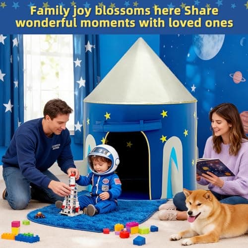 KORIMEFA Rocket Ship Play Tent for Kids Age 1-8, Blue, 105x105x135cm — view 6