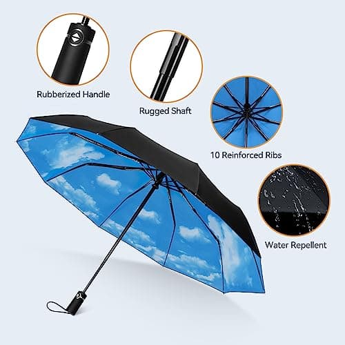 TechRise Umbrella Compact Windproof Travel Umbrellas: Easy Auto Open Close, Strong Fiberglass Frame, Durable Folding Lightweight Portable Automatic Backpack Umbrella for Men and Women, 10 Ribs — view 3