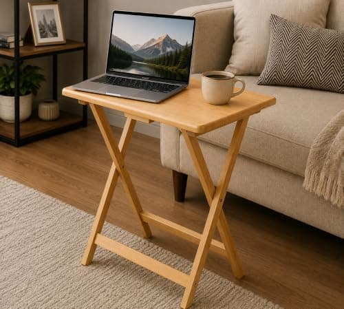GBS Folding Snack Table, Multi-Use 66 x 48 x 37 cm Rubberwood Table for Coffee, Snacks, & Laptop - Portable, Space-Saving Foldable Side Table for Living Room, Bedside, Camping, and More — view 6