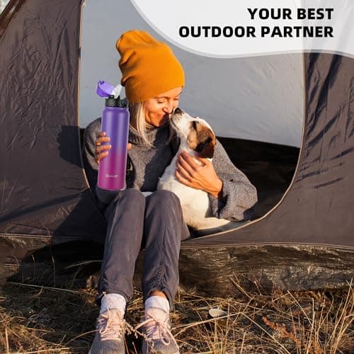OLDLEY Stainless Steel Water Bottle with Straw 1L Vaccum Insulated Large Drink Flask Metal Water Bottles 1 Litre Leakproof Keeps Hot Cold for Sports Gym Camping Adult Women Men(Purple Rose, 1 Lid) — view 6