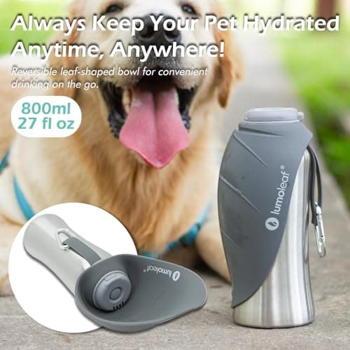 LumoLeaf Portable Dog Water Bottles 800ml, Stainless Steel Pet Travel Water Bottle Dispenser for Walking, Hiking and Outdoor, Portable Water Bowl for Large Dogs (Grey) — view 6