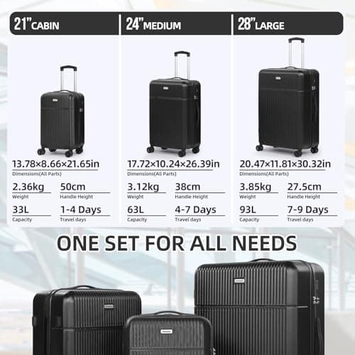 Tavoxda 3 Piece Luggage Sets, ABS Hardshell Suitcase Set for Family Travel — view 3