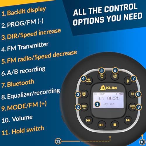KLIM Journey - Portable CD Player with Long-Lasting Battery - New - with Headphones - Radio FM - Compatible MP3 CD Player Portable - SD Card, FM Transmitter, Bluetooth - Ideal for Cars — view 5